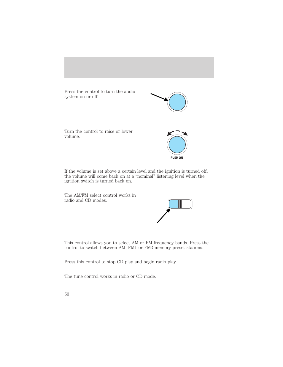 Controls and features | FORD 2001 Ranger User Manual | Page 50 / 272