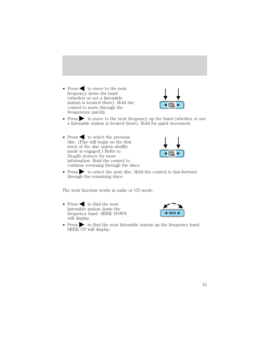 Controls and features | FORD 2001 Ranger User Manual | Page 51 / 272