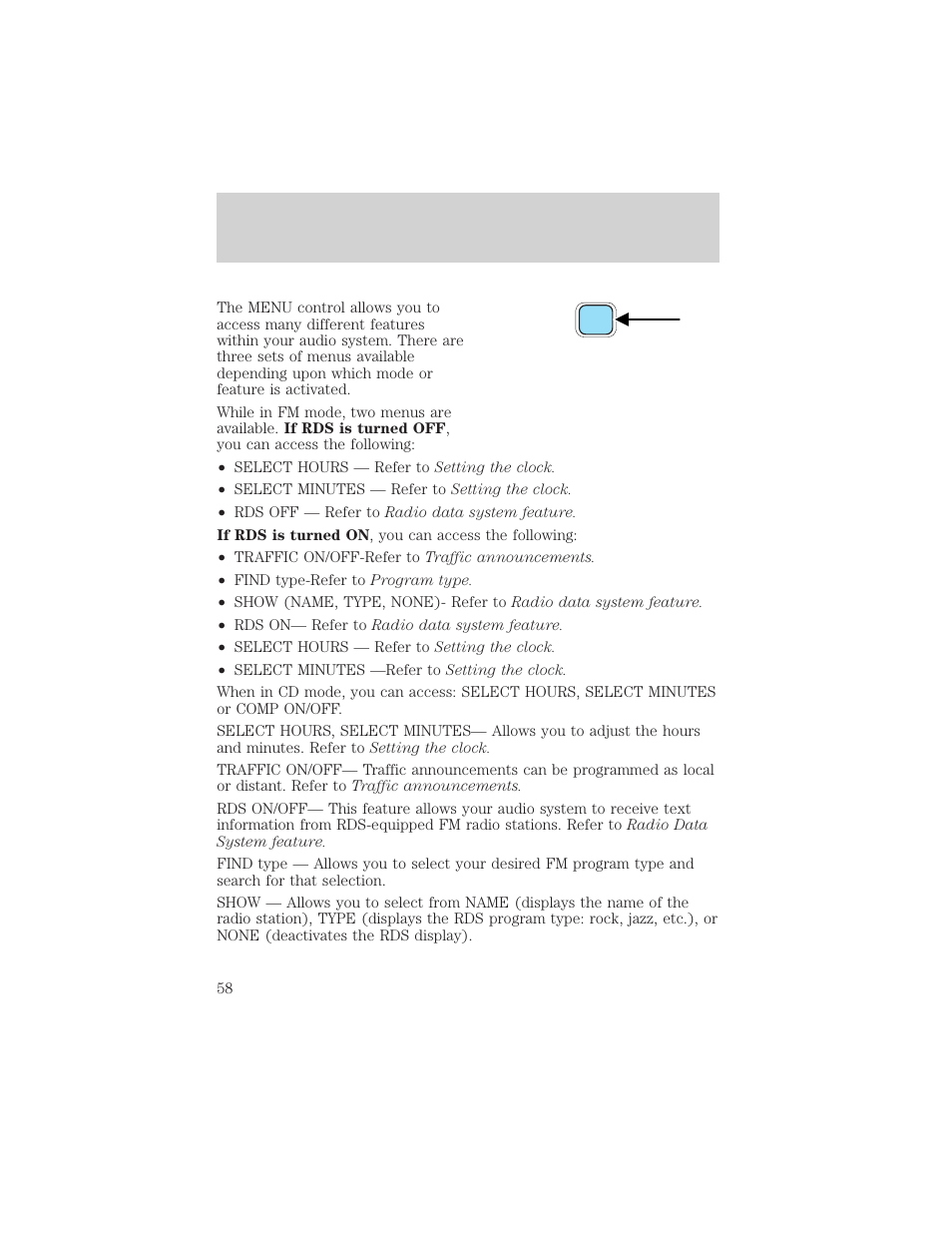 Controls and features | FORD 2001 Ranger User Manual | Page 58 / 272