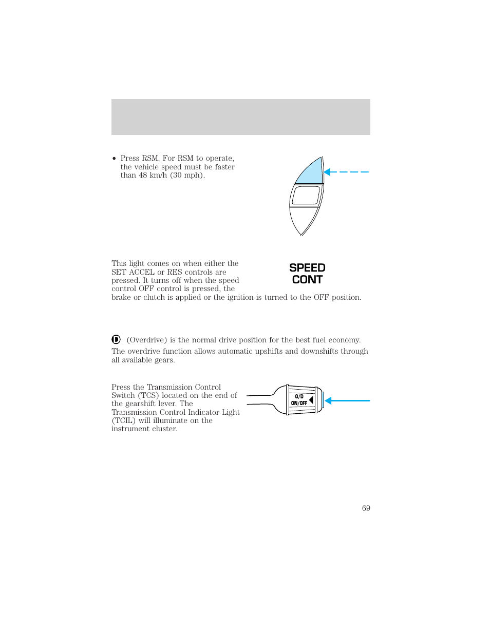 Speed cont, Controls and features | FORD 2001 Ranger User Manual | Page 69 / 272