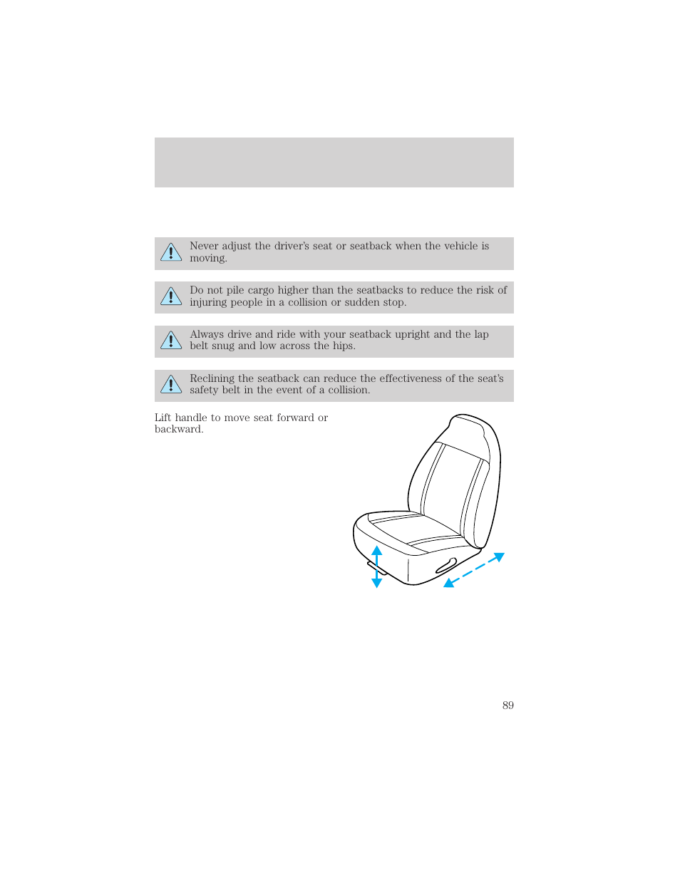 Seating and safety restraints | FORD 2001 Ranger User Manual | Page 89 / 272