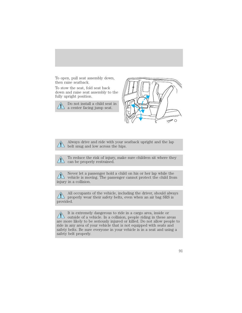 Seating and safety restraints | FORD 2001 Ranger User Manual | Page 91 / 272