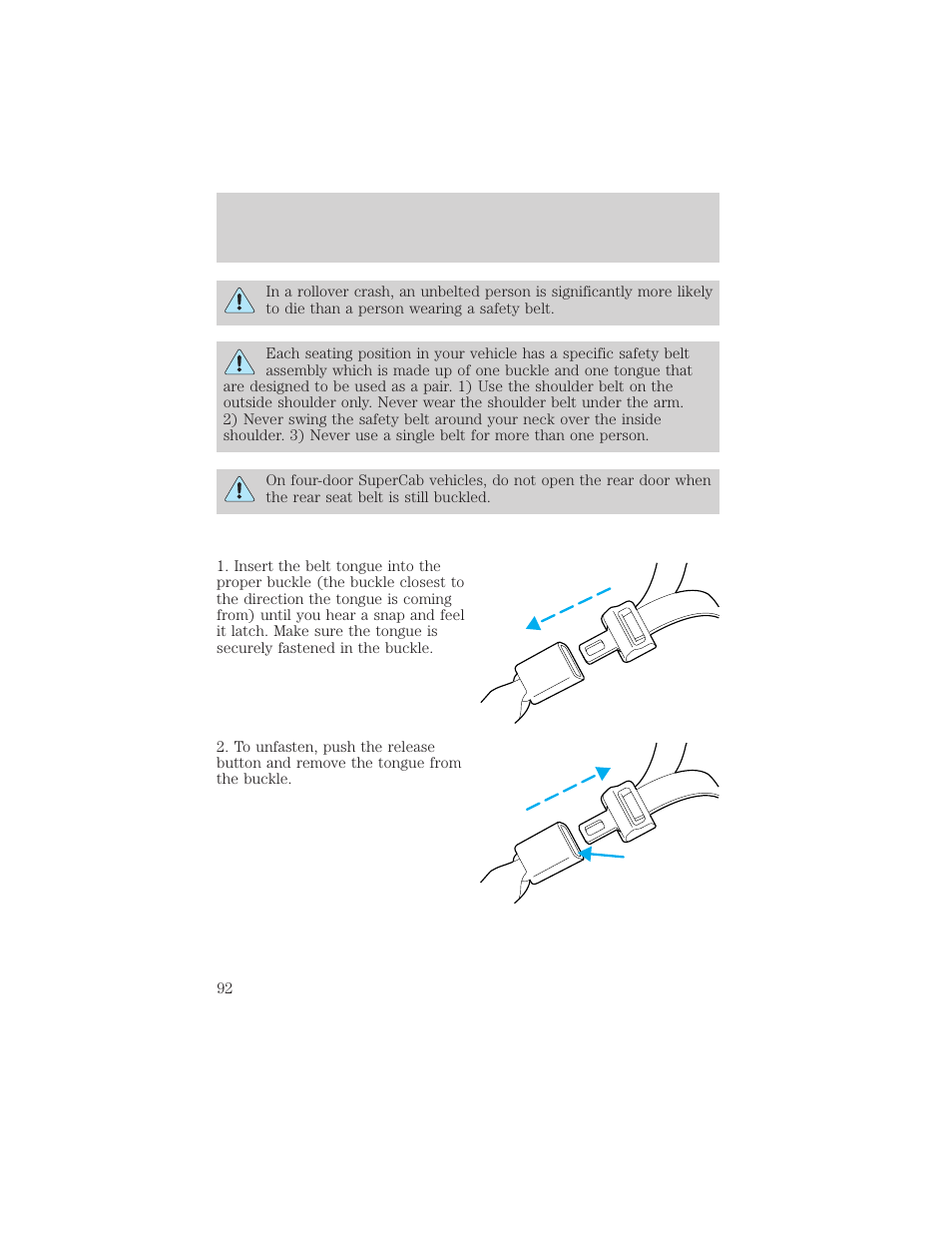 Seating and safety restraints | FORD 2001 Ranger User Manual | Page 92 / 272