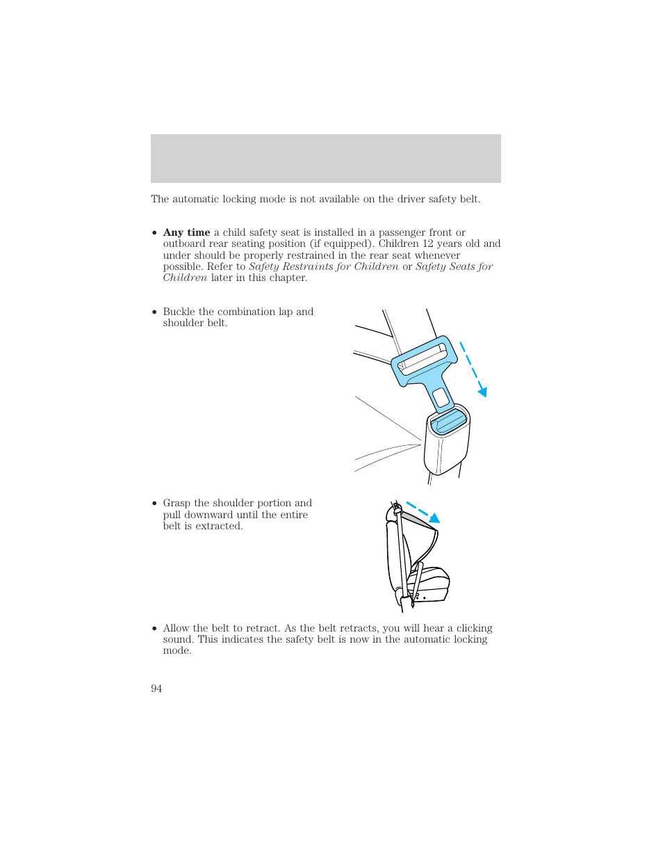 Seating and safety restraints | FORD 2001 Ranger User Manual | Page 94 / 272