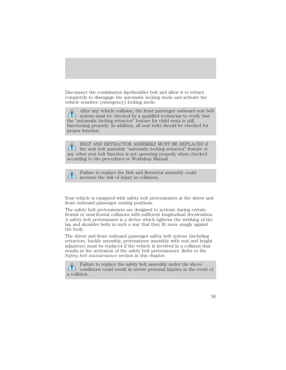 Seating and safety restraints | FORD 2001 Ranger User Manual | Page 95 / 272