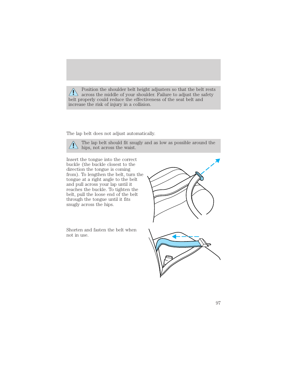 Seating and safety restraints | FORD 2001 Ranger User Manual | Page 97 / 272