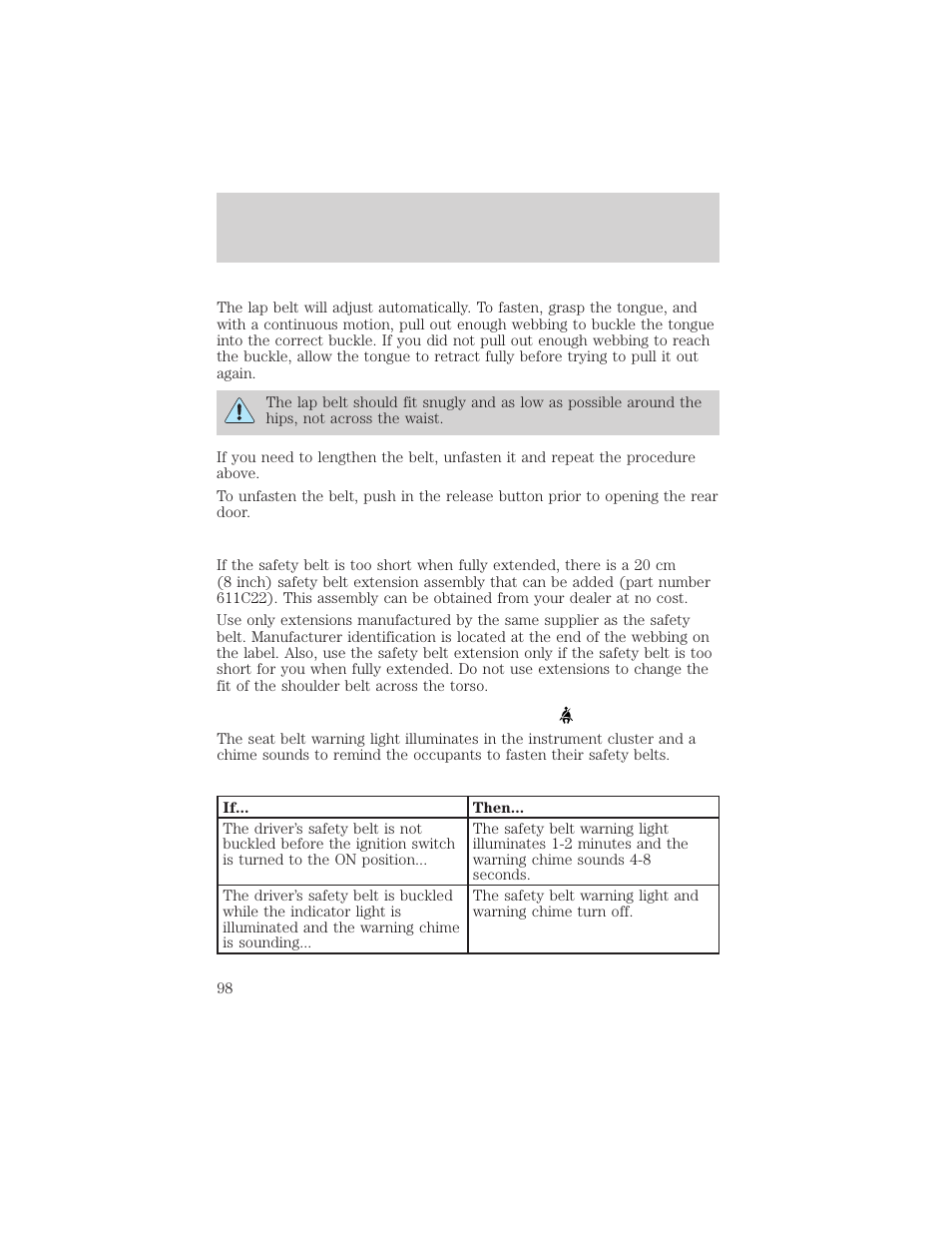 Seating and safety restraints | FORD 2001 Ranger User Manual | Page 98 / 272