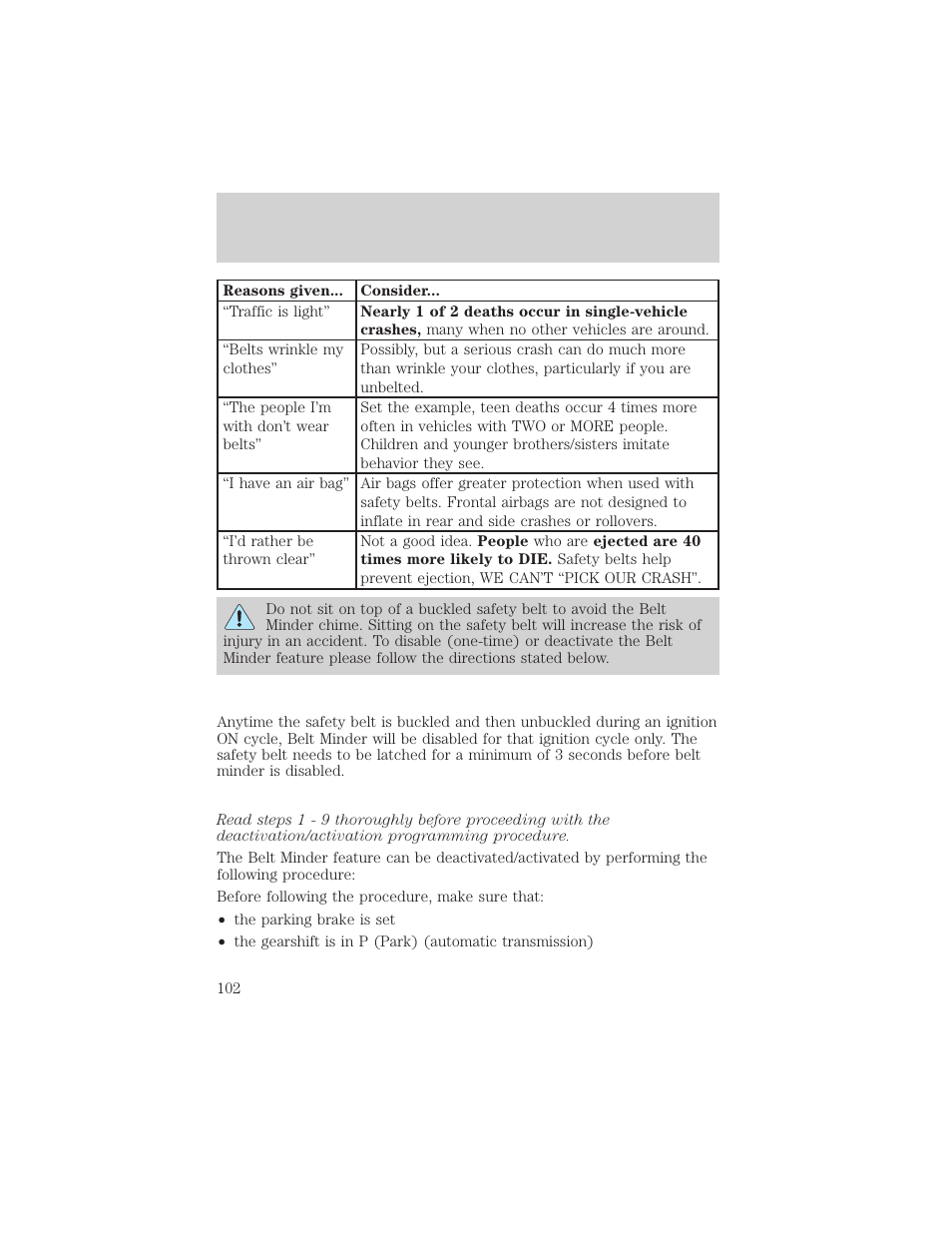 Seating and safety restraints | FORD 2001 Taurus User Manual | Page 102 / 256