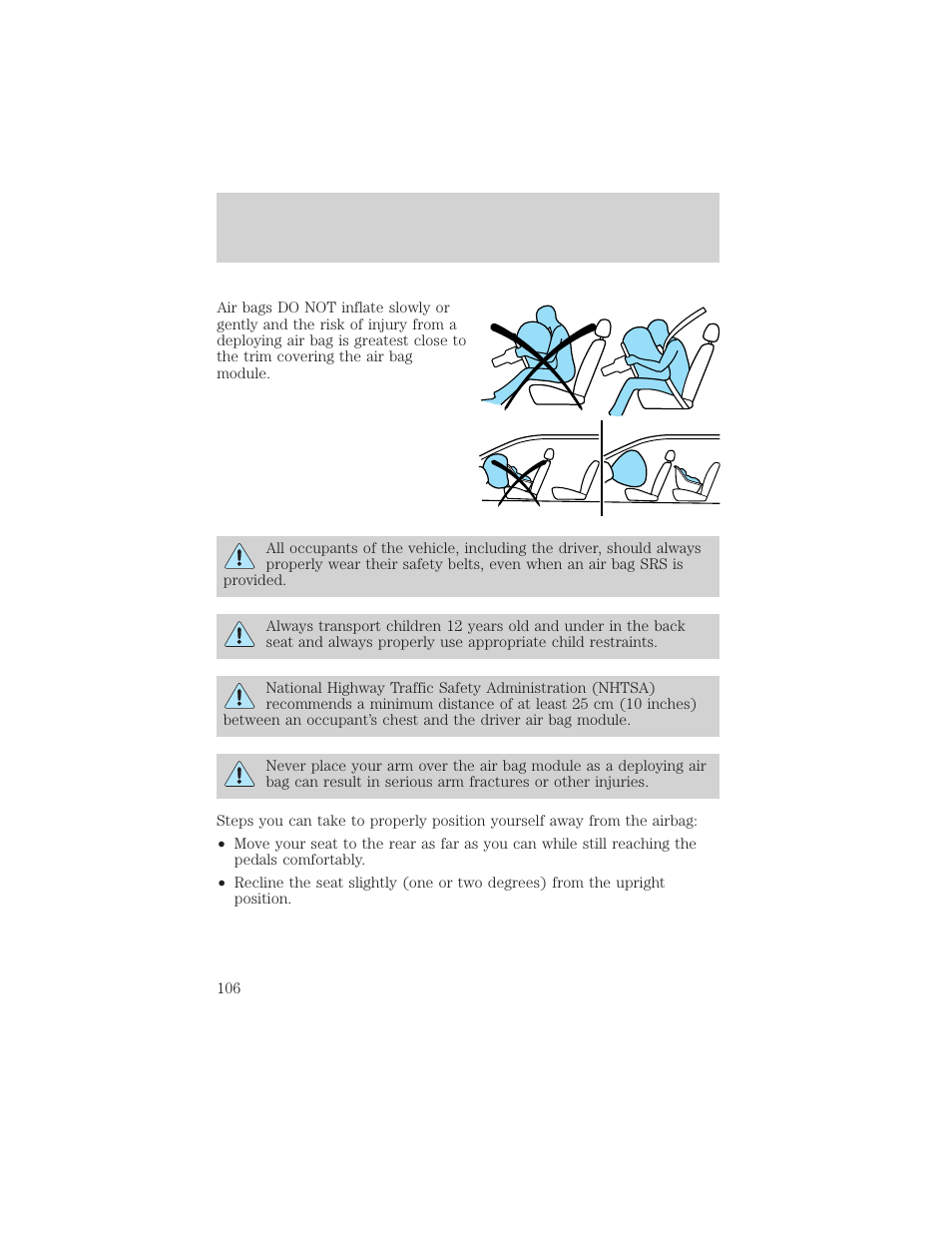 Seating and safety restraints | FORD 2001 Taurus User Manual | Page 106 / 256