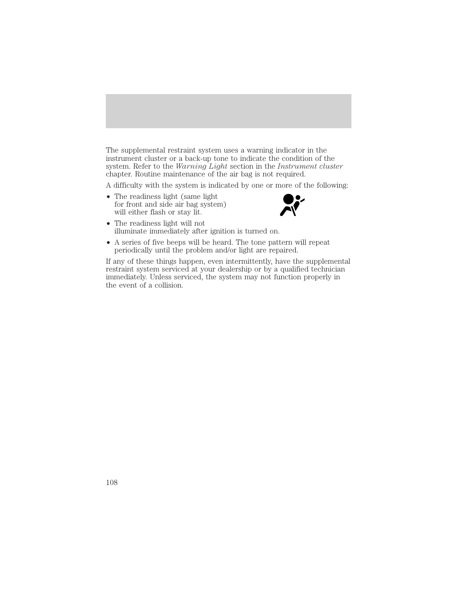 Seating and safety restraints | FORD 2001 Taurus User Manual | Page 108 / 256