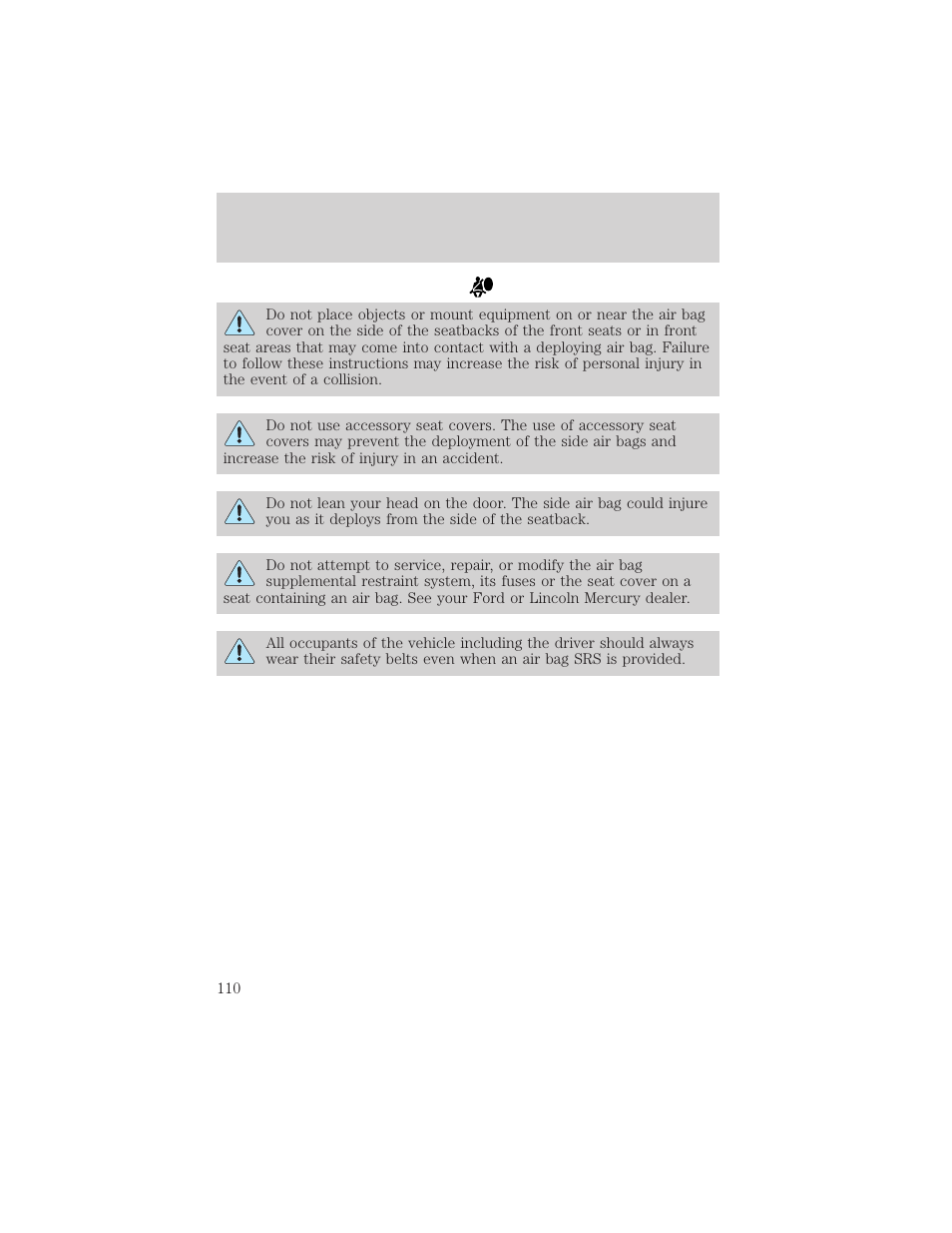 Seating and safety restraints | FORD 2001 Taurus User Manual | Page 110 / 256