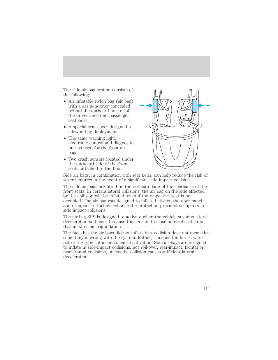 Seating and safety restraints | FORD 2001 Taurus User Manual | Page 111 / 256