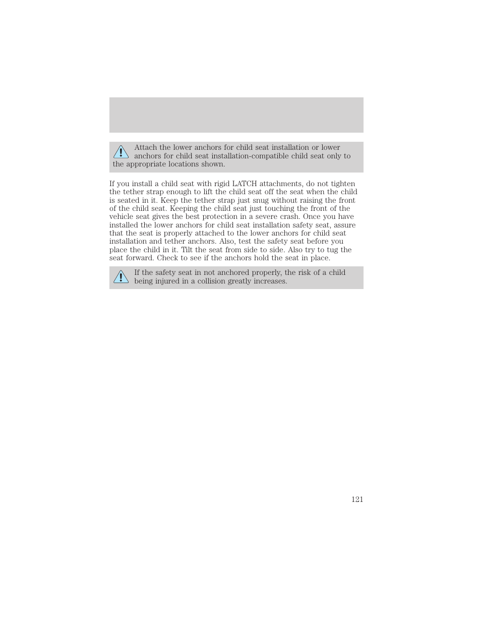 Seating and safety restraints | FORD 2001 Taurus User Manual | Page 121 / 256