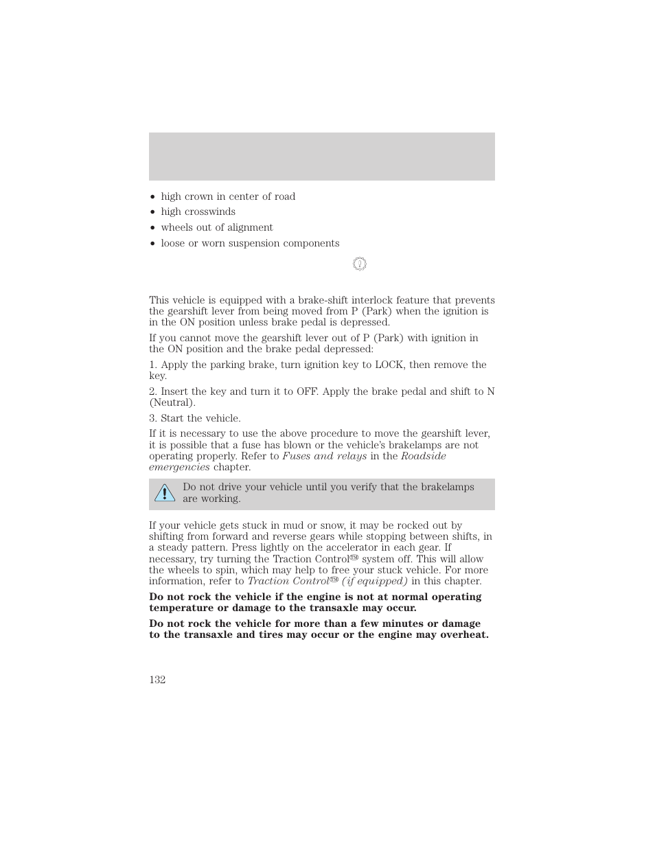 Driving | FORD 2001 Taurus User Manual | Page 132 / 256