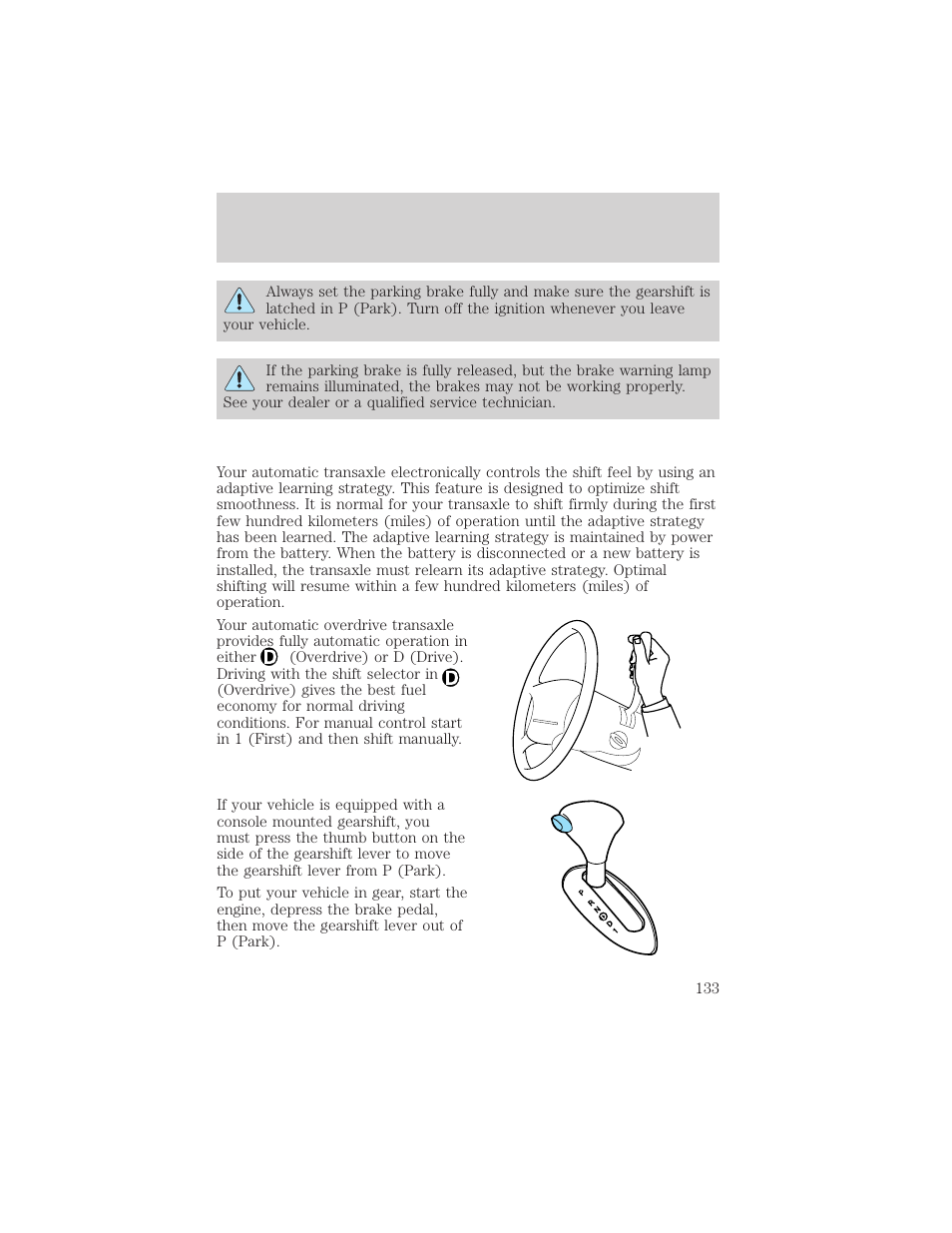 Driving | FORD 2001 Taurus User Manual | Page 133 / 256