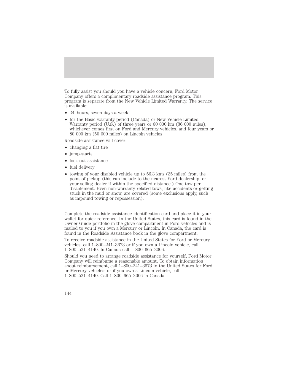 Roadside emergencies | FORD 2001 Taurus User Manual | Page 144 / 256