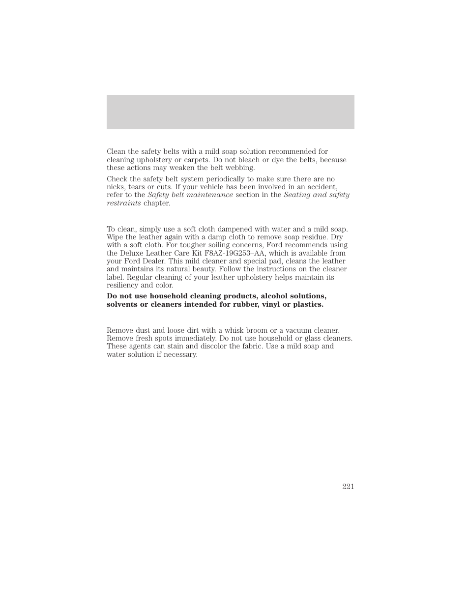 Maintenance and care | FORD 2001 Taurus User Manual | Page 221 / 256