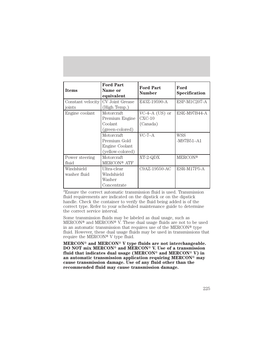 Capacities and specifications | FORD 2001 Taurus User Manual | Page 225 / 256