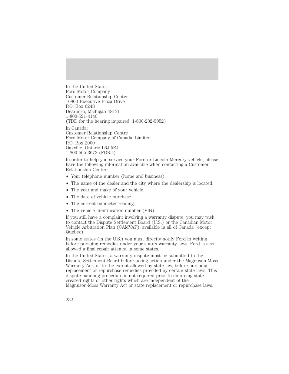 Customer assistance | FORD 2001 Taurus User Manual | Page 232 / 256