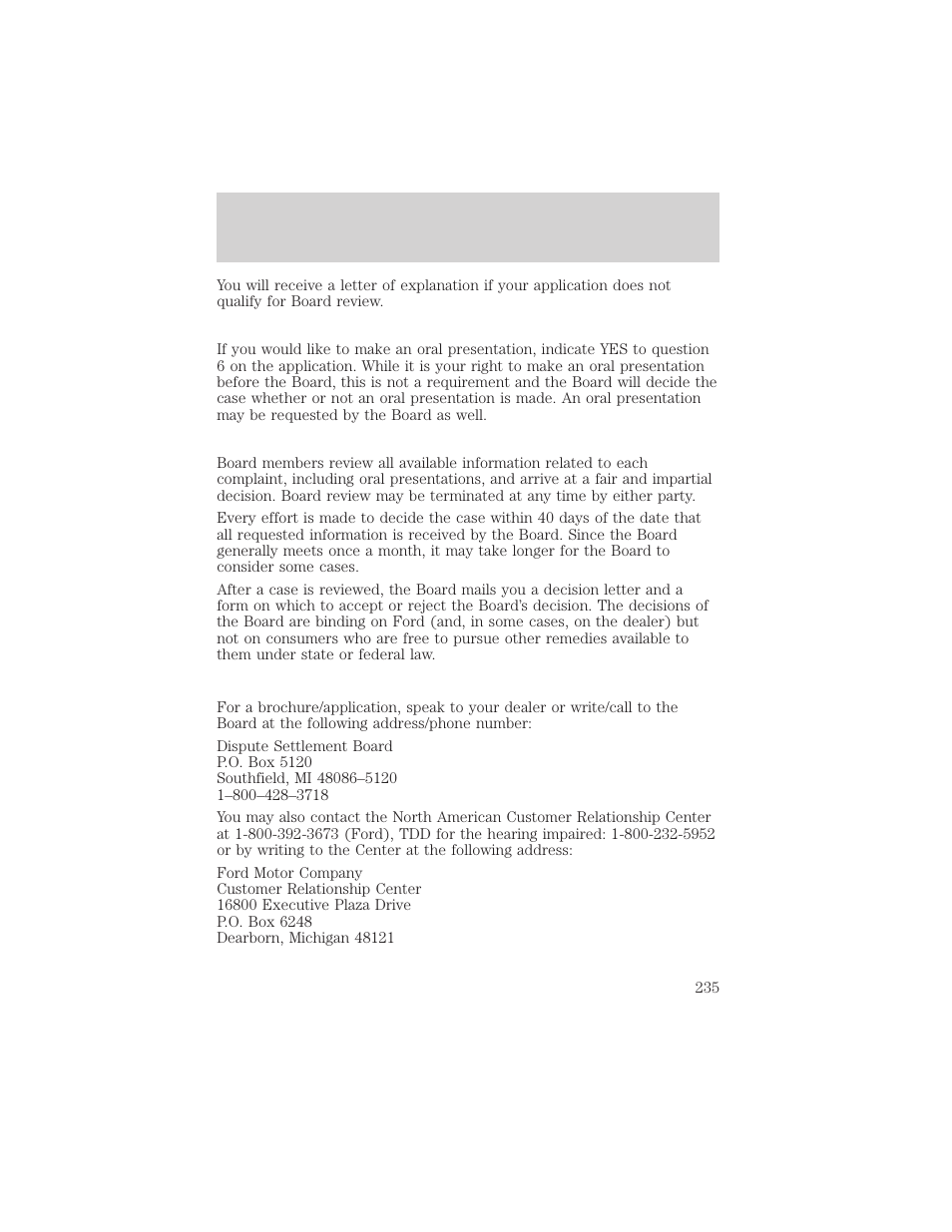 Customer assistance | FORD 2001 Taurus User Manual | Page 235 / 256