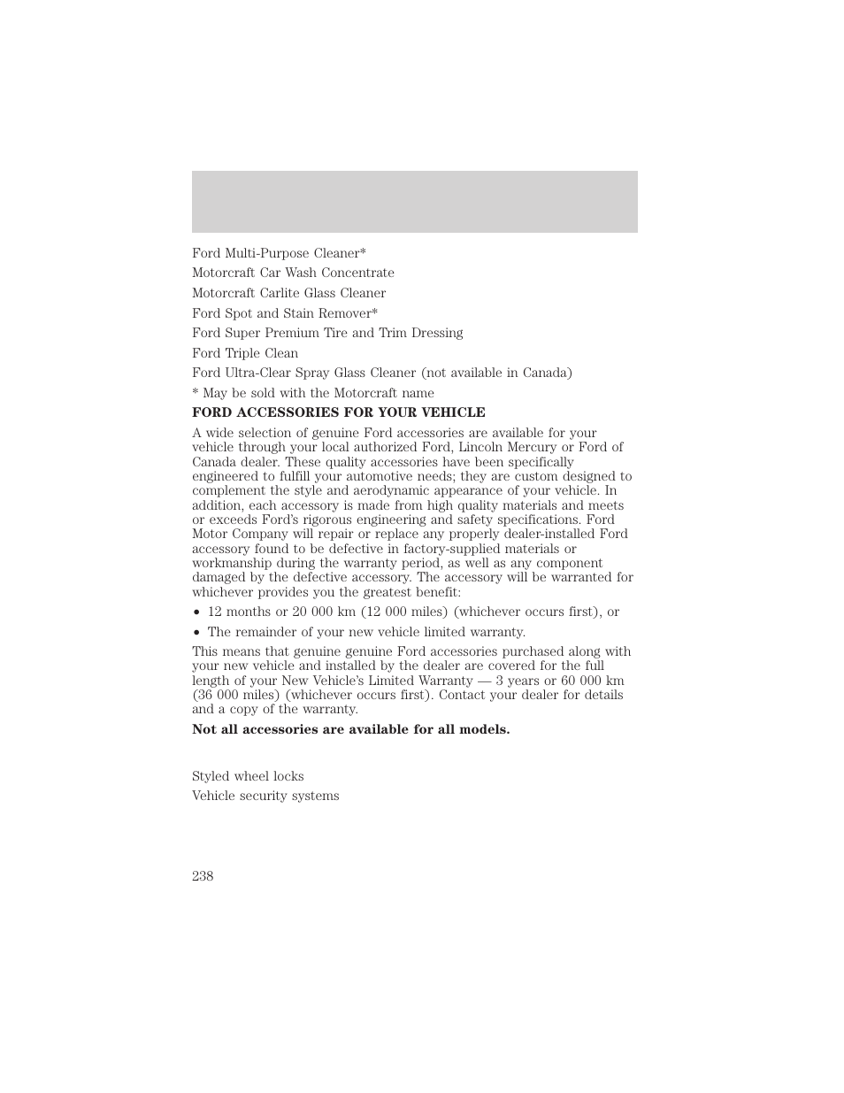 Customer assistance | FORD 2001 Taurus User Manual | Page 238 / 256