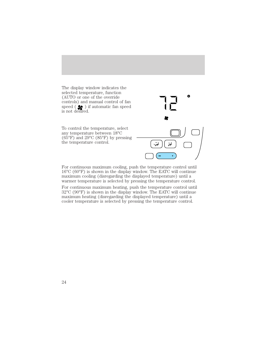 Auto fan, Controls and features | FORD 2001 Taurus User Manual | Page 24 / 256