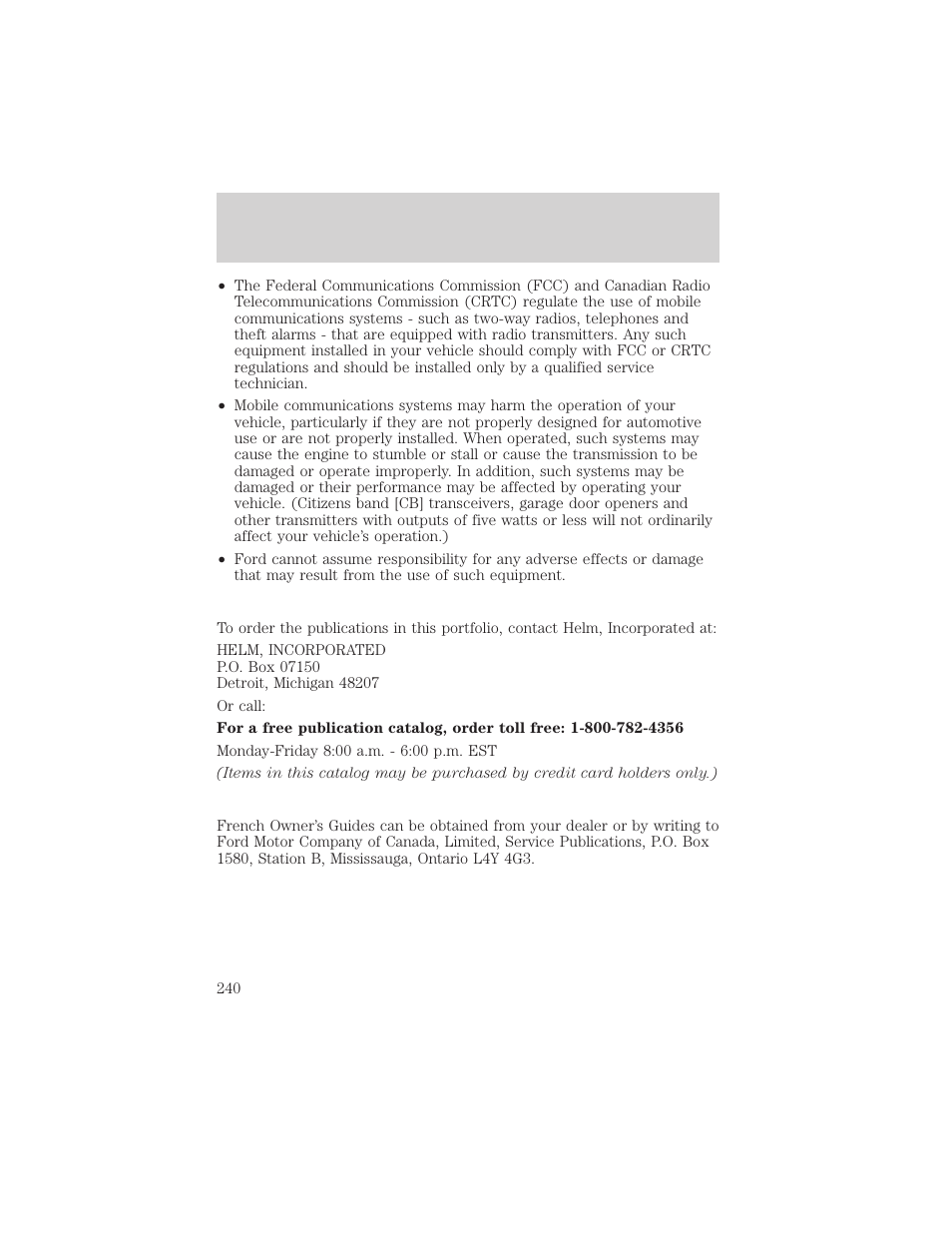 Customer assistance | FORD 2001 Taurus User Manual | Page 240 / 256