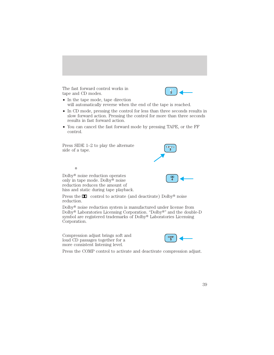 Controls and features | FORD 2001 Taurus User Manual | Page 39 / 256