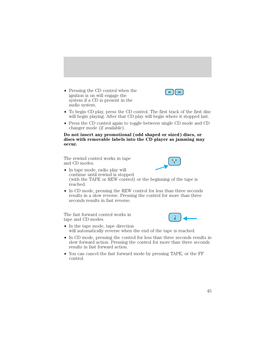 Controls and features | FORD 2001 Taurus User Manual | Page 45 / 256