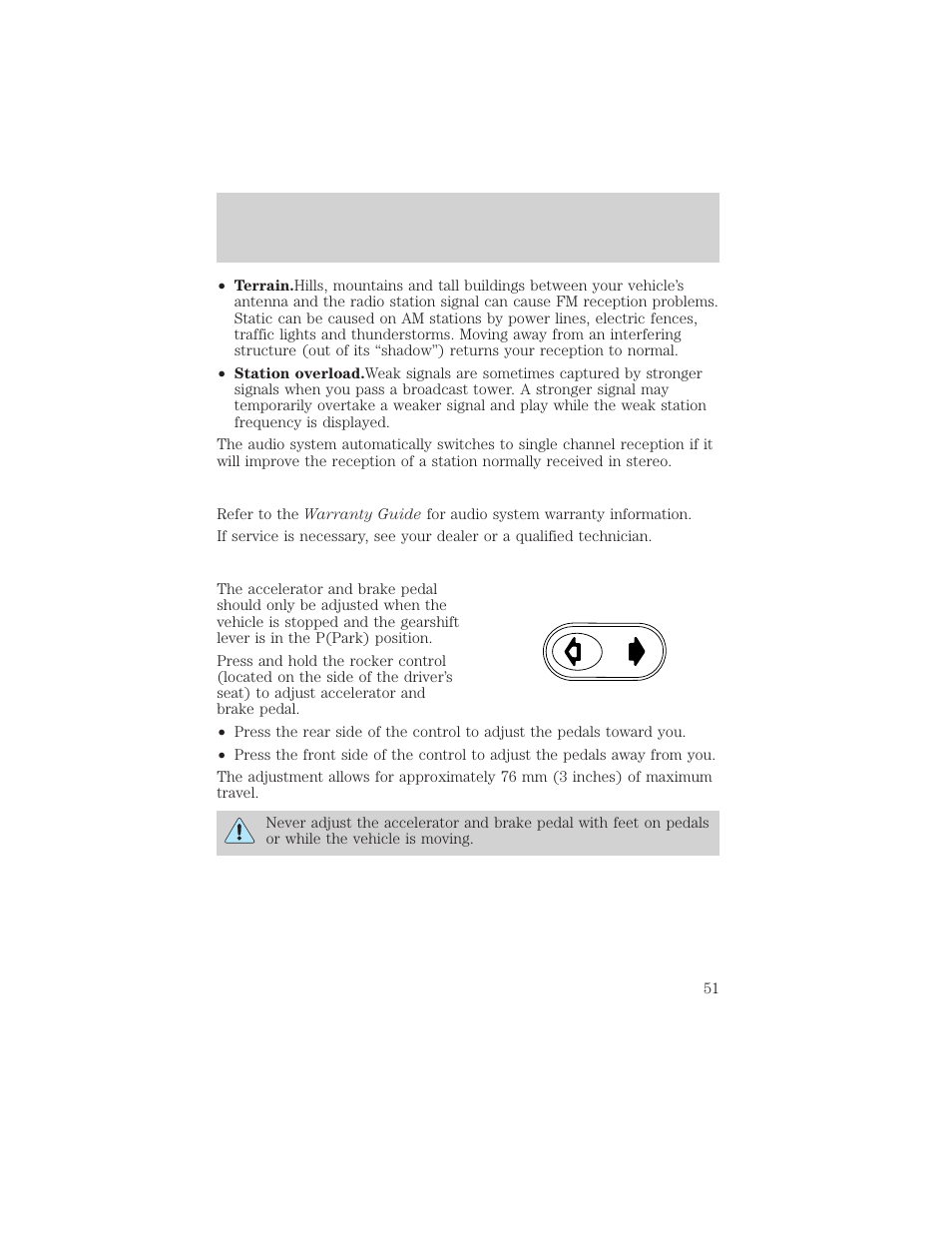 Pedals, Controls and features | FORD 2001 Taurus User Manual | Page 51 / 256