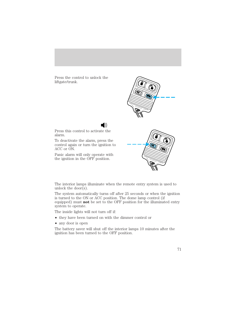 Controls and features | FORD 2001 Taurus User Manual | Page 71 / 256