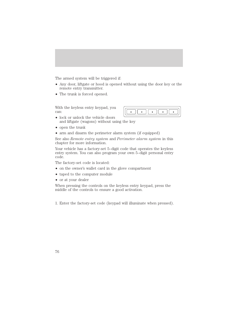 Controls and features | FORD 2001 Taurus User Manual | Page 76 / 256