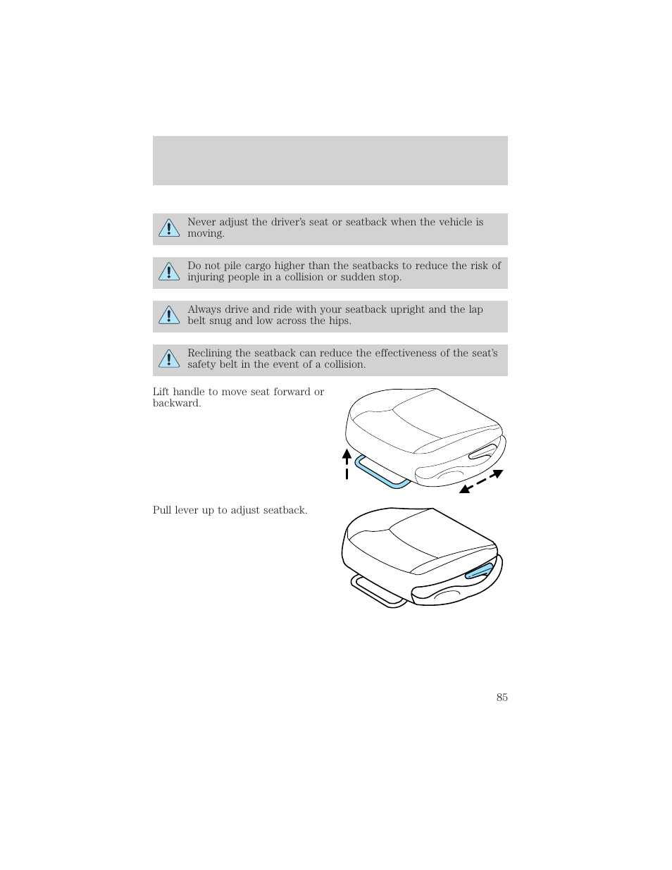 Seating and safety restraints | FORD 2001 Taurus User Manual | Page 85 / 256