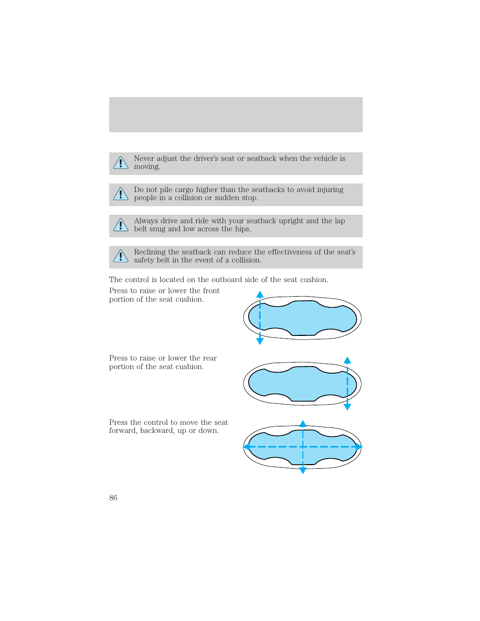 Seating and safety restraints | FORD 2001 Taurus User Manual | Page 86 / 256