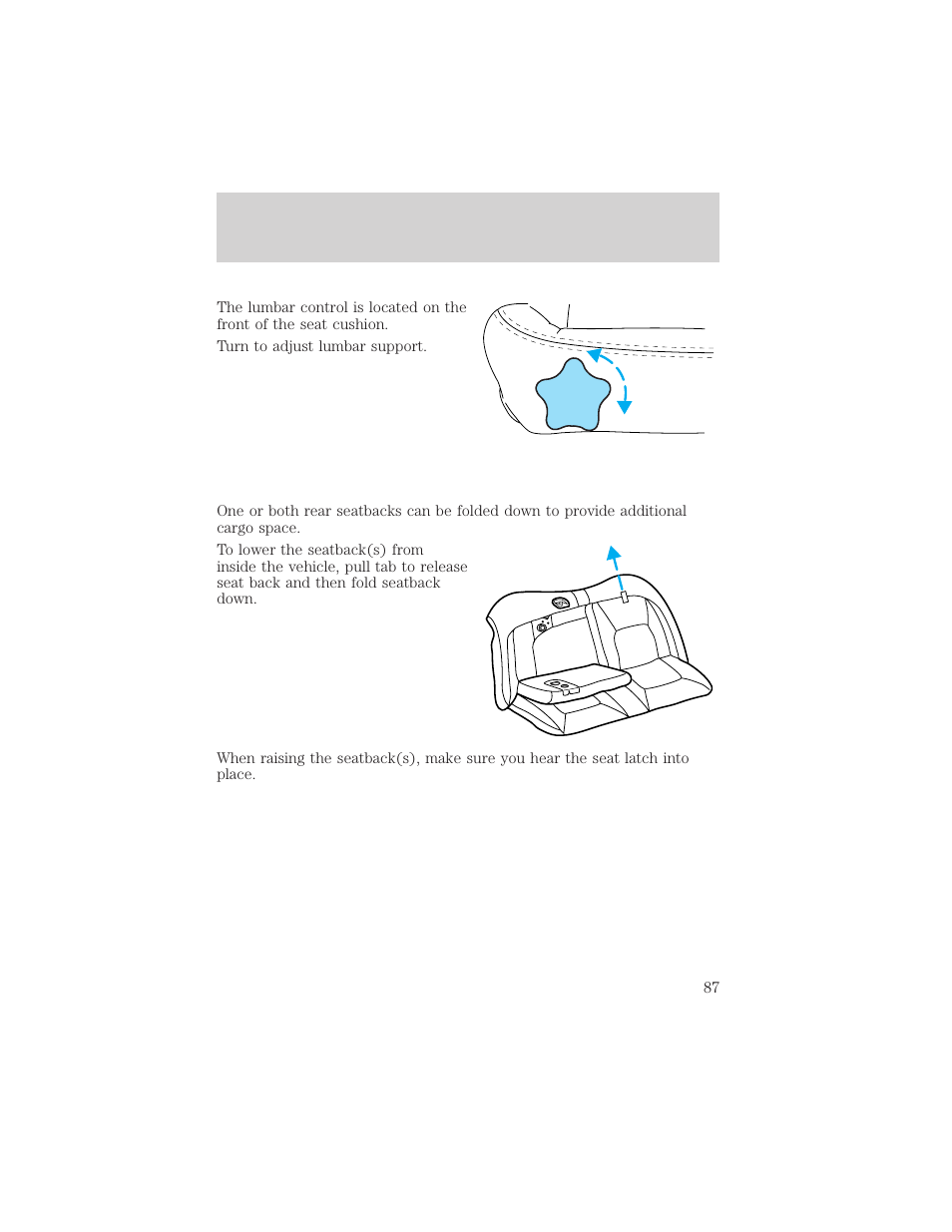 Seating and safety restraints | FORD 2001 Taurus User Manual | Page 87 / 256