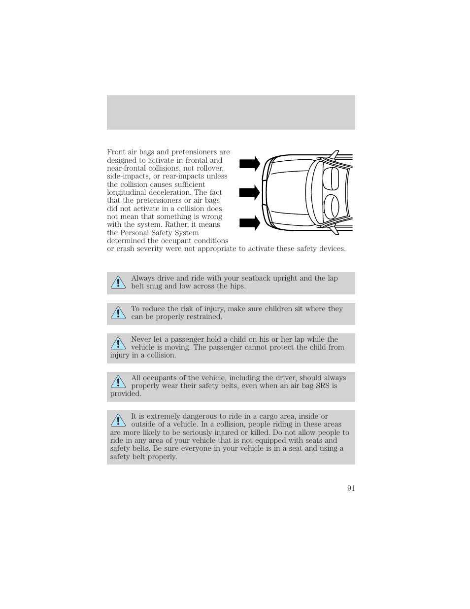 Seating and safety restraints | FORD 2001 Taurus User Manual | Page 91 / 256