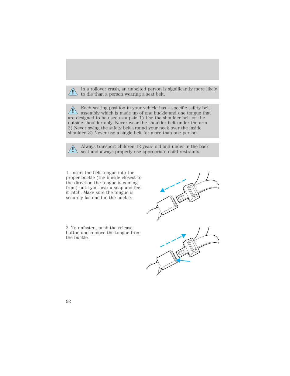 Seating and safety restraints | FORD 2001 Taurus User Manual | Page 92 / 256