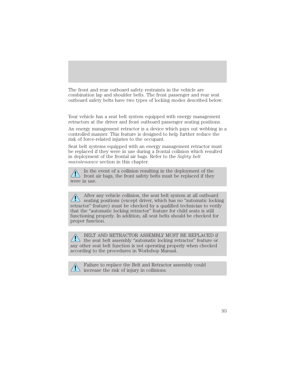 Seating and safety restraints | FORD 2001 Taurus User Manual | Page 93 / 256