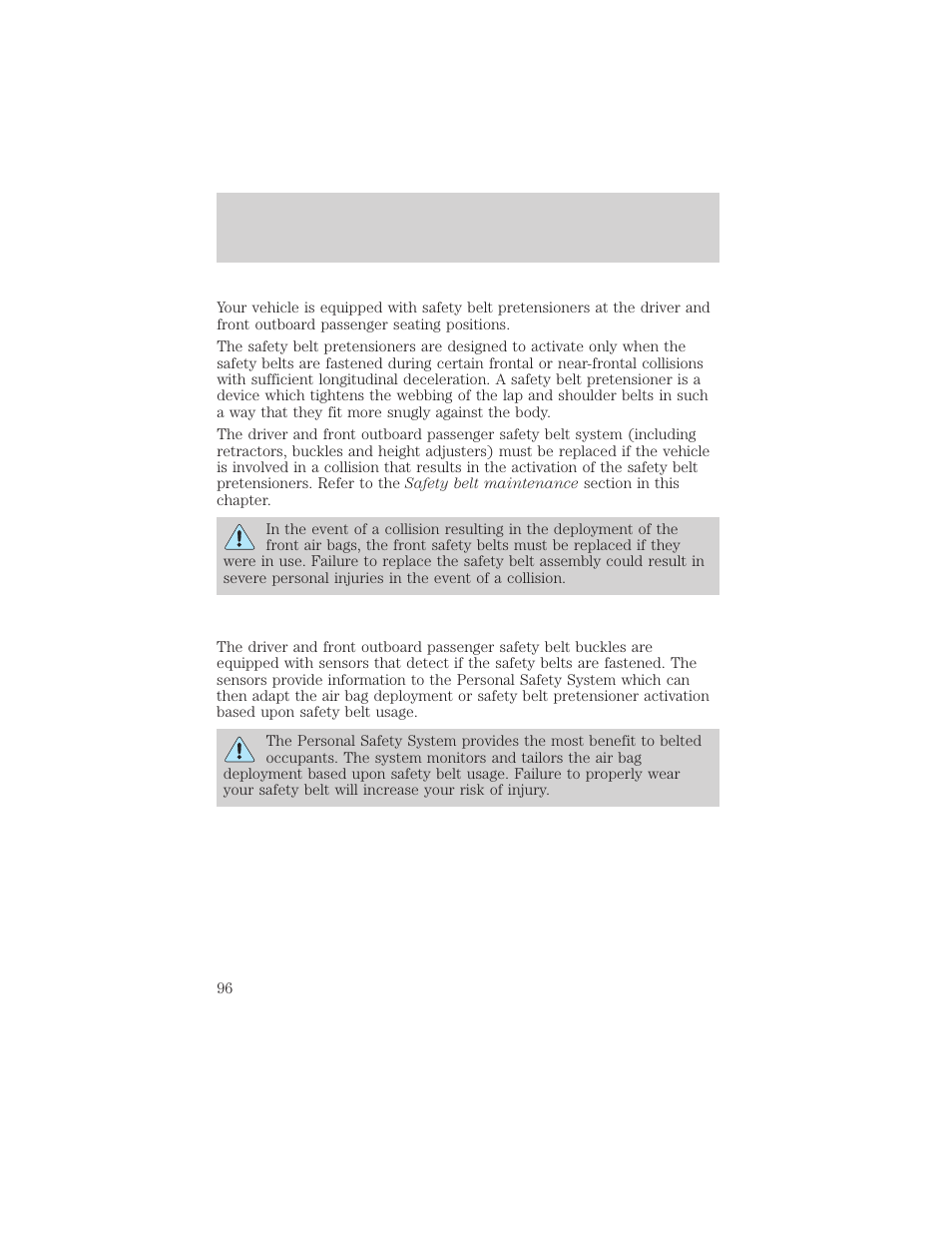Seating and safety restraints | FORD 2001 Taurus User Manual | Page 96 / 256