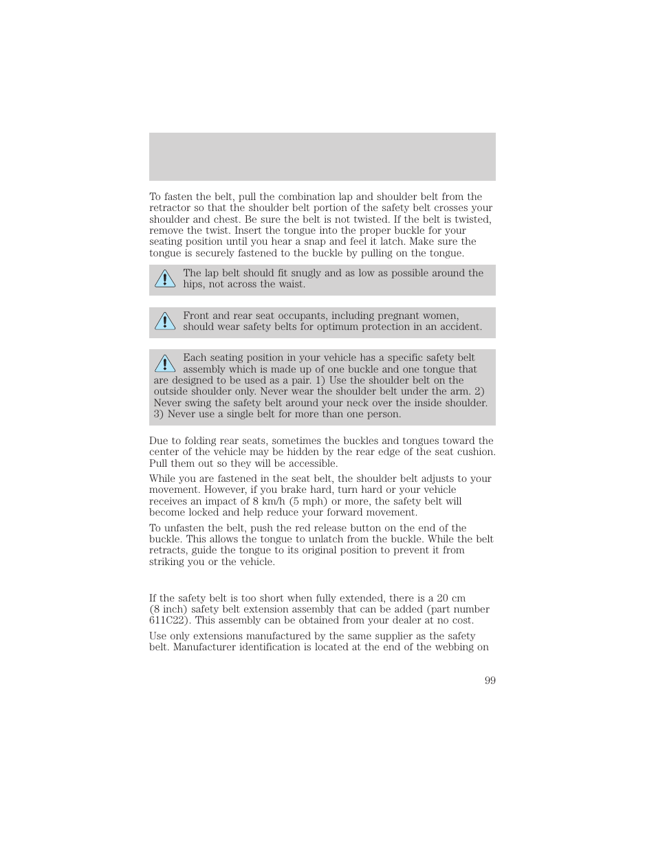 Seating and safety restraints | FORD 2001 Taurus User Manual | Page 99 / 256