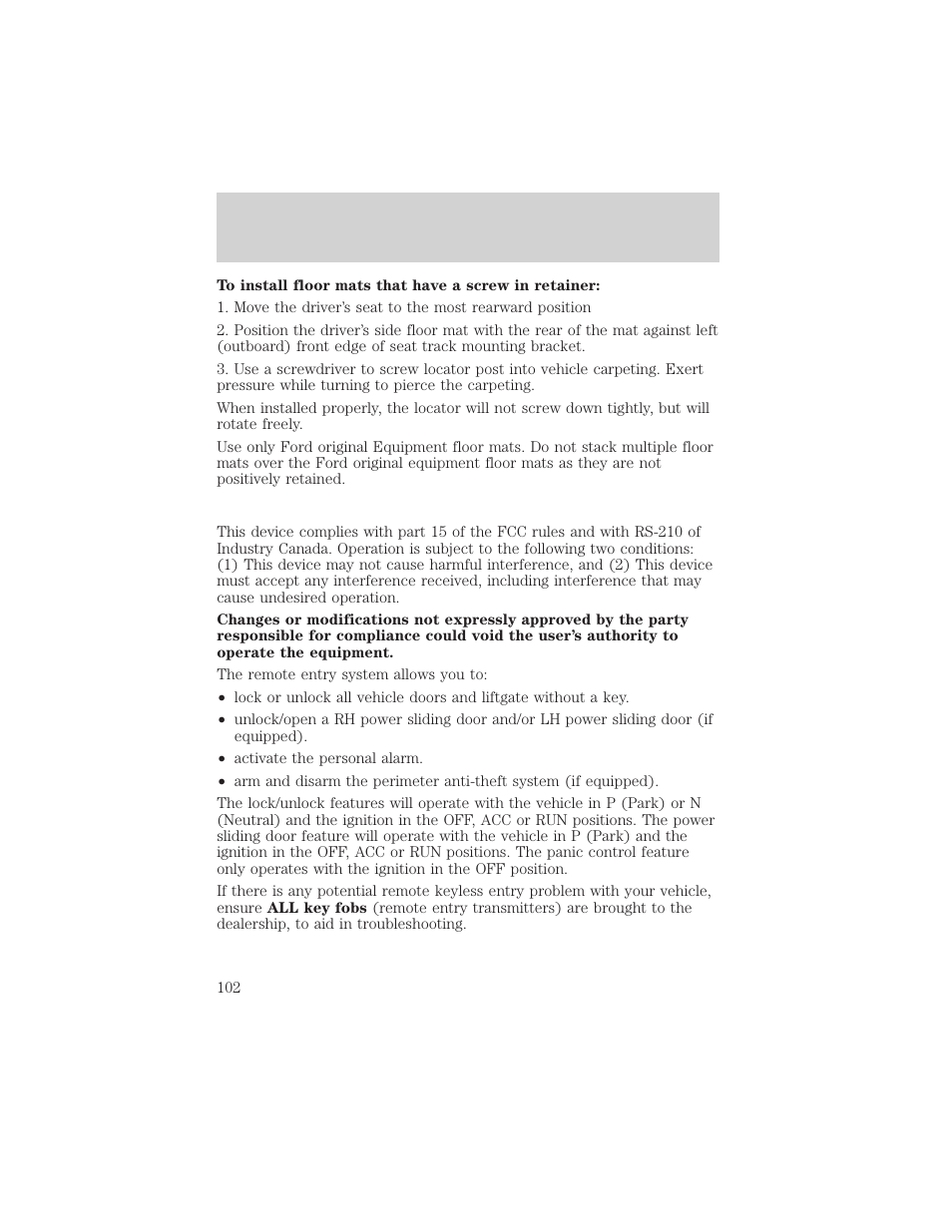 Controls and features | FORD 2001 Windstar User Manual | Page 102 / 288