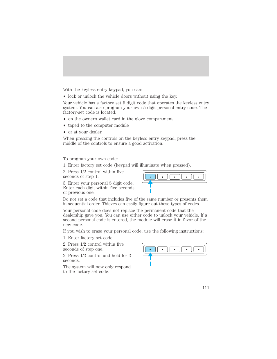 Controls and features | FORD 2001 Windstar User Manual | Page 111 / 288