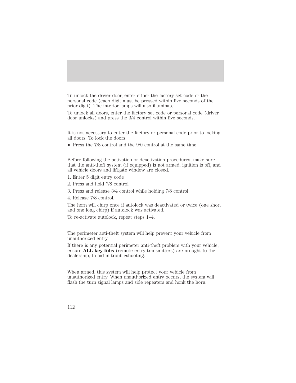 Controls and features | FORD 2001 Windstar User Manual | Page 112 / 288