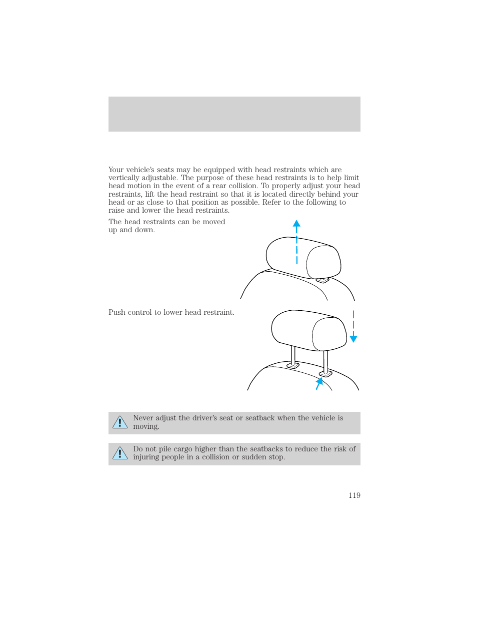 Seating and safety restraints | FORD 2001 Windstar User Manual | Page 119 / 288
