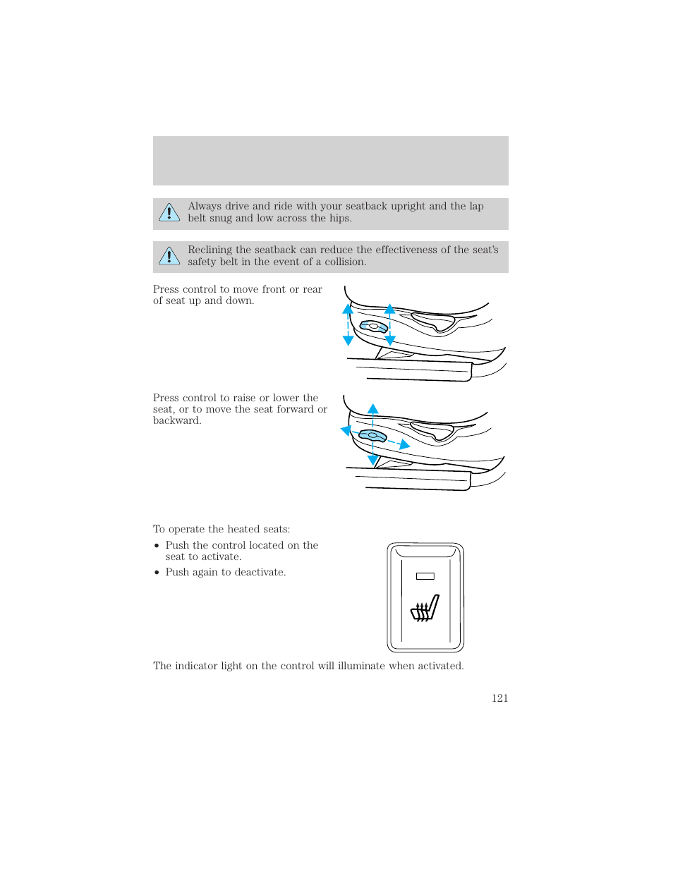 Seating and safety restraints | FORD 2001 Windstar User Manual | Page 121 / 288