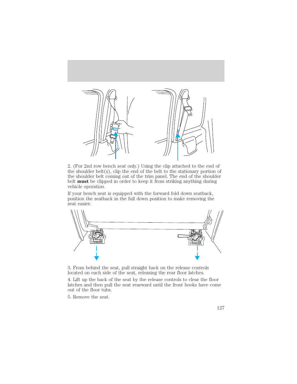 Seating and safety restraints | FORD 2001 Windstar User Manual | Page 127 / 288