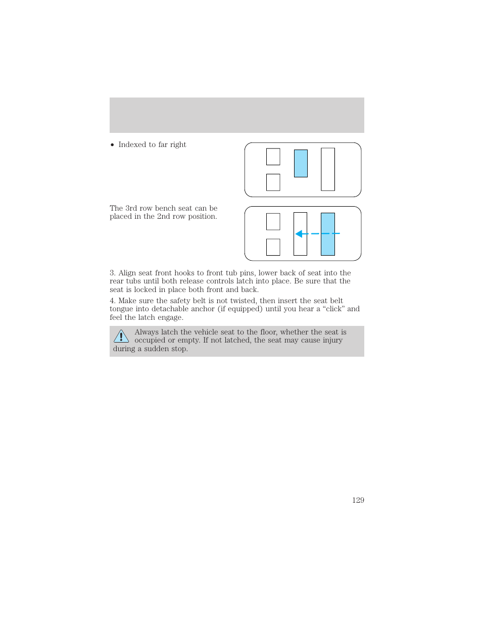 Seating and safety restraints | FORD 2001 Windstar User Manual | Page 129 / 288