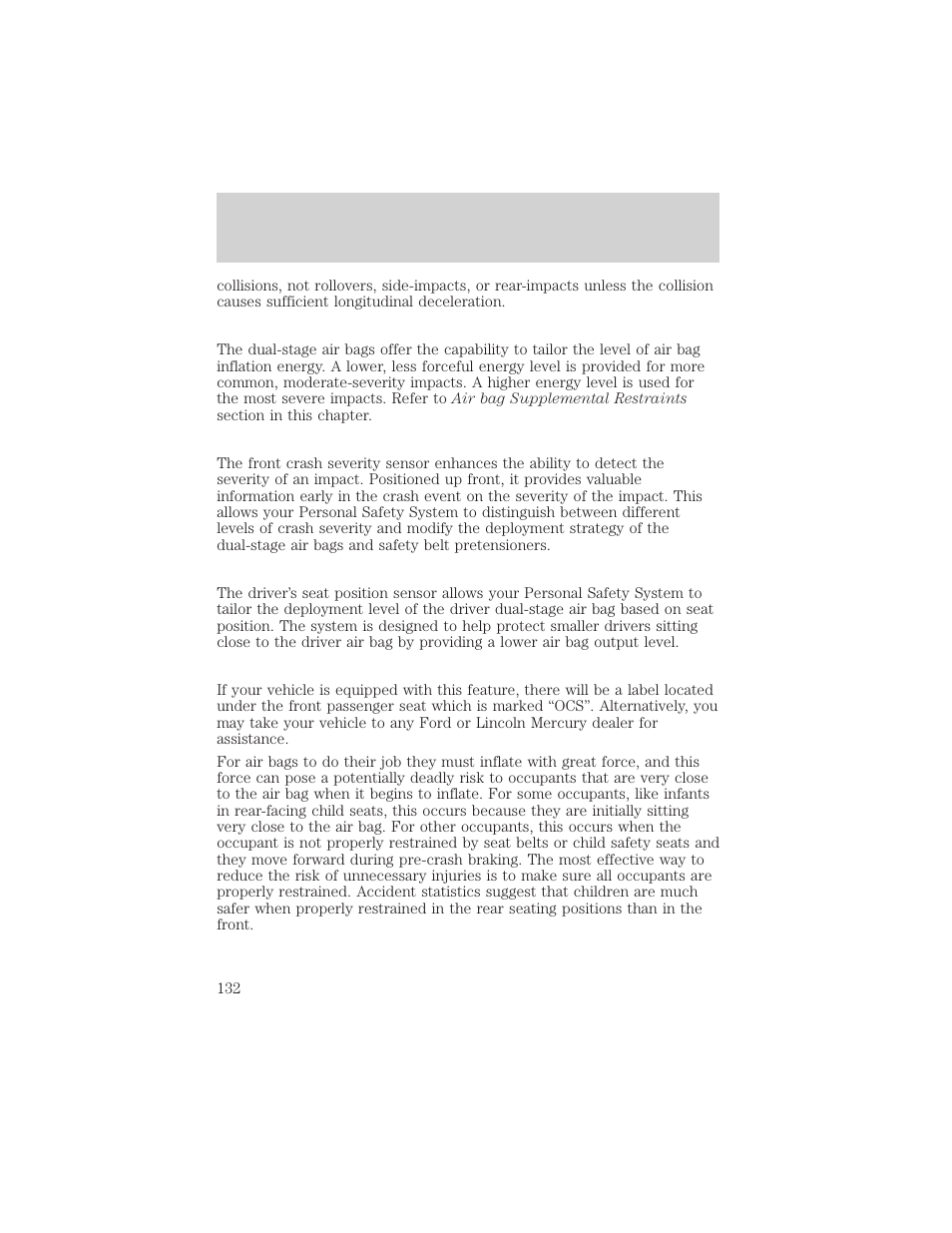 Seating and safety restraints | FORD 2001 Windstar User Manual | Page 132 / 288