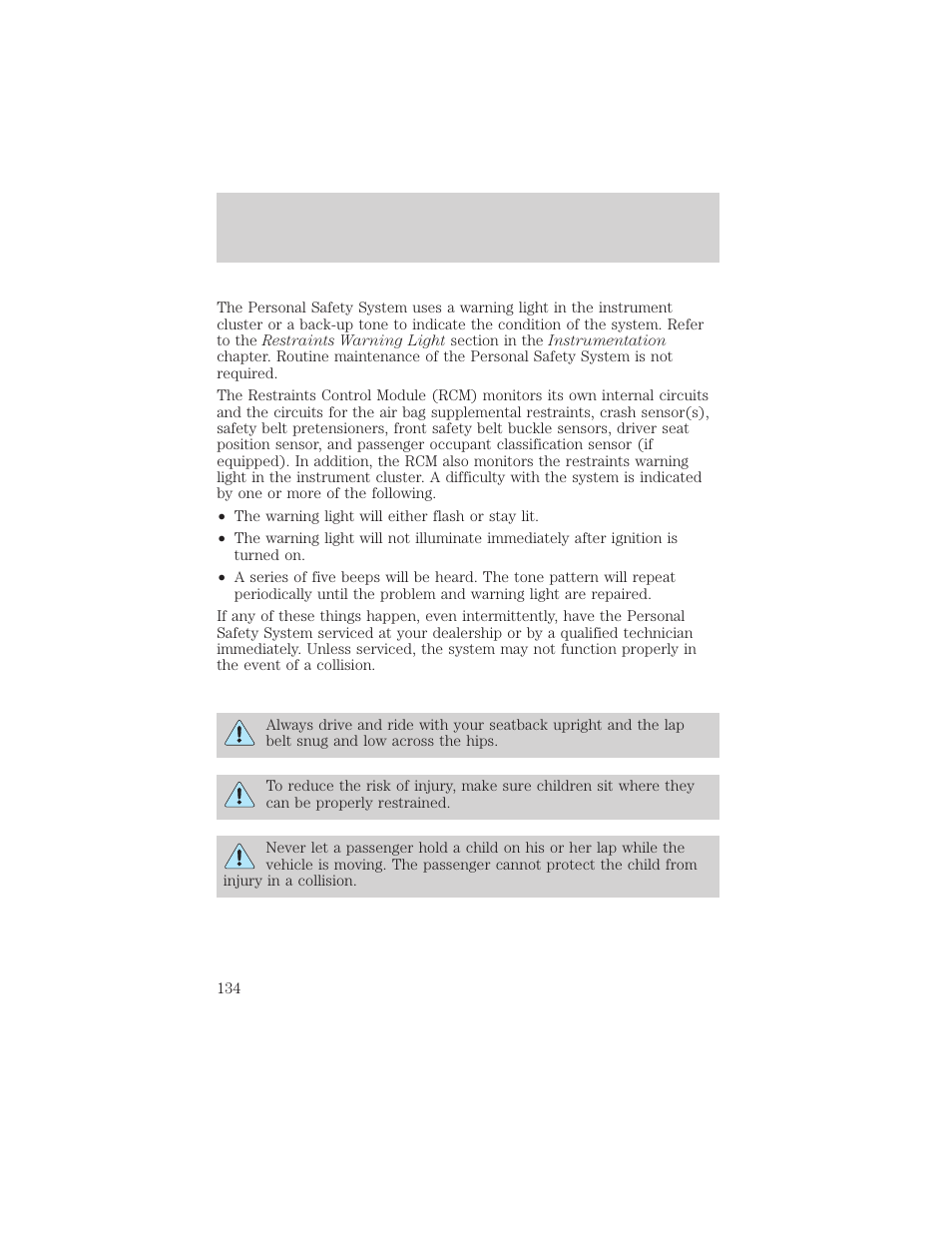 Seating and safety restraints | FORD 2001 Windstar User Manual | Page 134 / 288