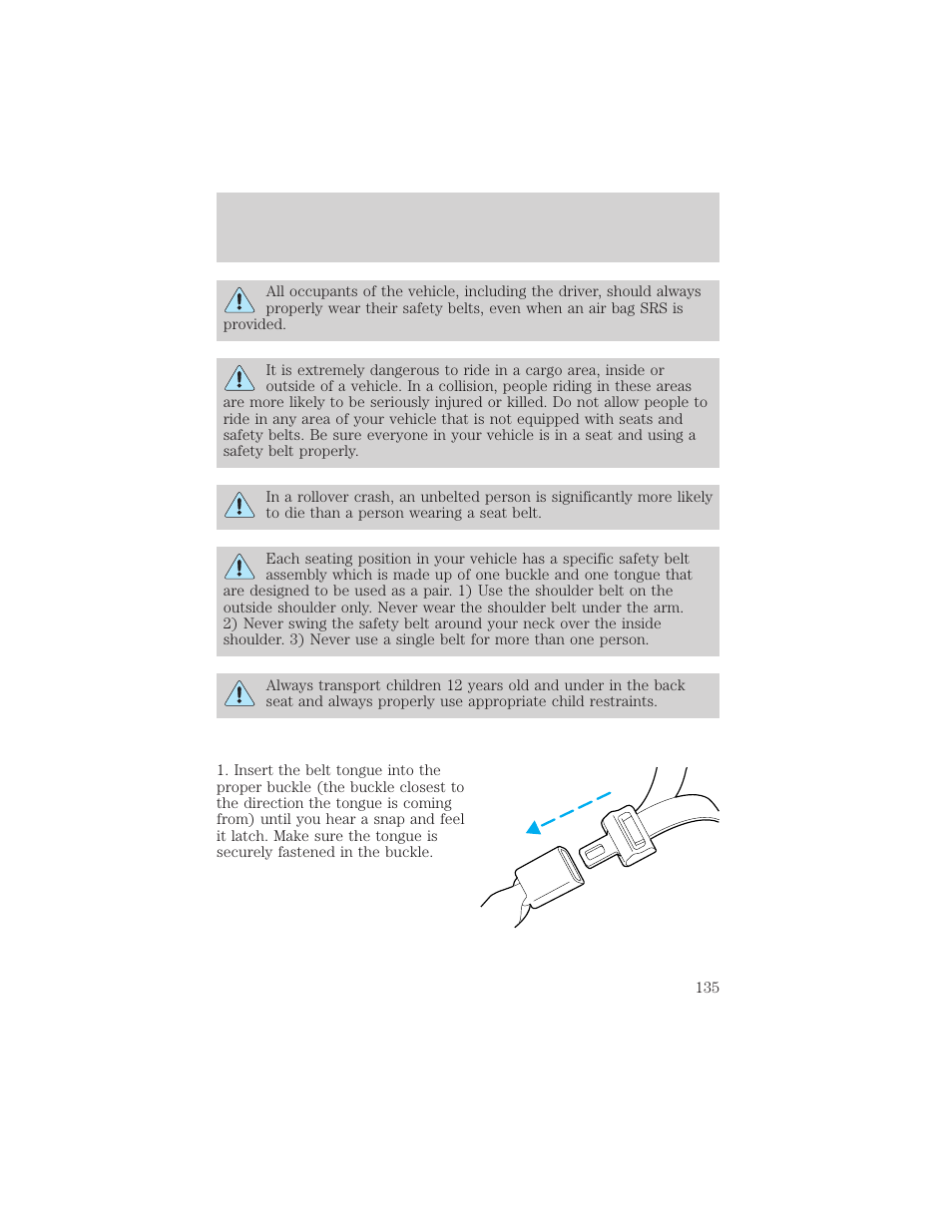 Seating and safety restraints | FORD 2001 Windstar User Manual | Page 135 / 288